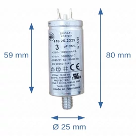 3 uF 475V Kondenzátor, sarus, fémházas (eredetivel megegyező minőség) ELECTROLUX mosogatógép, Ducatti 