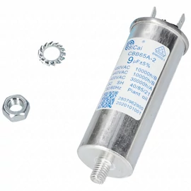 9 uF Kondenzátor, sarus, motor indító, fémházas (eredeti) BEKO szárítógép