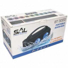 Hordozható bluetoothos hangszóró, IPX4 vízvédett, USB, beépített akkumulátor, Boom-Box, SAL BT 300