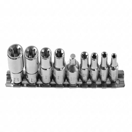 TORX dugókulcsfejek 1/4&quot;,és 3/8&quot;, 9 részes , E5 - E16,  HÖGERT HT1A884  / RENDELÉSRE