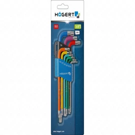Imbuszkulcs készlet, 9 részes, TORX T10-T50 CrV, gömbfejű, színkódos, hosszú, 25 év garancia, HÖGERT HT1W817