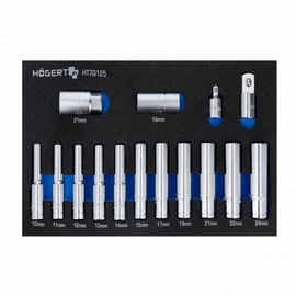 Dugókulcsfej készlet, hosszított HEX, 15 részes, 10-24 mm, 395 x 180mm habszivacsban, HÖGERT HT7G125 / RENDELÉSRE