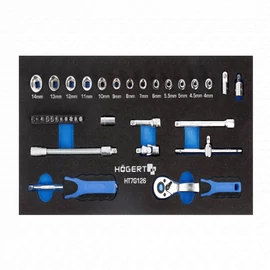 Dugókulcs és bitfej készlet, 34 részes, 1/4&quot;, 4-14 mm, 395 x 180mm habszivacsban, HÖGERT HT7G126 / RENDELÉSRE