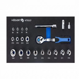 Dugókulcs készlet, E-Torx,  1/4&quot;, 3/8&quot;, 1/2&quot;,  15 részes, 10-24 mm, 395 x 180mm habszivacs, HÖGERT HT7G127 / RENDELÉSRE