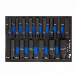 Dugókulcsfej készlet ütvecsavarozóhoz, 1/2&quot;, 15 részes, 10-32 mm, 395 x 180mm habszivacs, HÖGERT HT7G129 / RENDELÉSRE