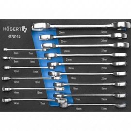 Villáskulcs készlet, 15 részes, hajlított 15°, 6-32 mm, 395 x 180mm habszivacsban, HÖGERT HT7G145 / RENDELÉSRE