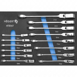 Racsnis, csuklós, csillagkulcs készlet, 16 részes, 6-21 mm, 395 x 180mm habszivacsban, HÖGERT HT7G147 / RENDELÉSRE