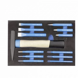 Kalapács, hidegvágó és pontozó készlet, 13 részes, 10-24 mm, 395 x 180mm habszivacsban, HÖGERT HT7G151 / RENDELÉSRE