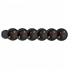 6-os hálózati földelt elosztó, 3 m, gyerekvédelem, 3x1,5mm², IP20, 16A, 3500W, fekete, HOME  NV 6-3/BK/1,5