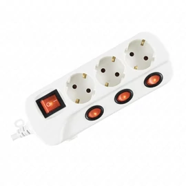 3-as hálózati földelt elosztó, 4 kapcsolós, 3 m, gyerekvédelem, 3x1,5mm², IP20, 16A , fehér, HOME NVK 03K-3/WH/1,5
