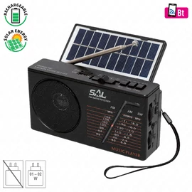 Napelemes rádió és multimédia lejátszó, USB, Bluetooth, MP3, cserélhető akkumulátor,  SAL RPH 1 / RENDELÉSRE