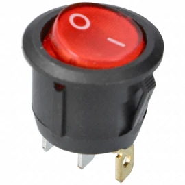 6A/250V AC, 23x21 mm Billenőkapcsoló, piros  számos, kicsi, kerek (univerzális)
