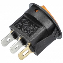 6A/250V AC, 23x21 mm Billenőkapcsoló, sárga, számos, kicsi, kerek (univerzális)