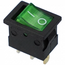 15A/12V DC, 21x15 / 19x13 mm Billenőkapcsoló, zöld, számos, kicsi, szögletes