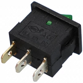 15A/12V DC, 21x15 / 19x13 mm Billenőkapcsoló, zöld, számos, kicsi, szögletes