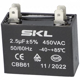 2,5 uF 450V Kondenzátor, sarus, téglatest (univerzális)