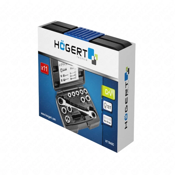 Racsnis csillagkulcs cserélhető fejekkel 8-19 mm, 11 részes, 25 év garancia, HÖGERT HT1R490