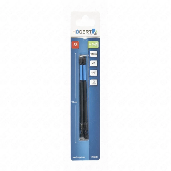 Csillagfejű bitfej, PH2, 100mm, 2db/csomag, ütvecsavarozóhoz, HÖGERT HT1S688