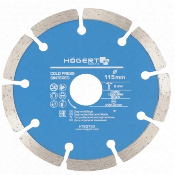Gyémánt vágótárcsa 115 mm szegmentált , HÖGERT HT6D750