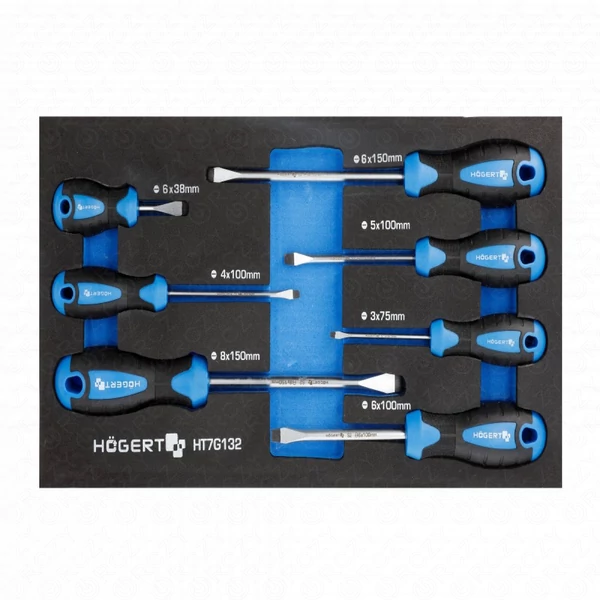 Csavarhúzó készlet, 7 részes, laposfejű csavarhúzók, 395 x 180mm habszivacsban, HÖGERT HT7G132 / RENDELÉSRE