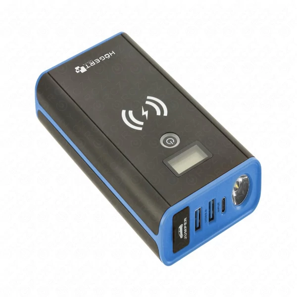 Bikázó Jump starter, PowerBank, LED lámpa, 10000 mAh,USB, indukciós, vezeték nélküli töltő, HÖGERT HT8G623 / RENDELÉSRE