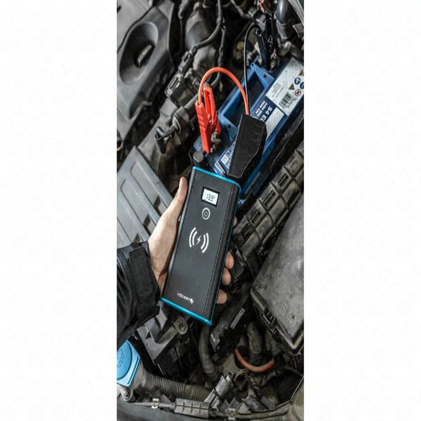 Bikázó Jump starter, PowerBank, LED lámpa, 10000 mAh,USB, indukciós, vezeték nélküli töltő, HÖGERT HT8G623 / RENDELÉSRE