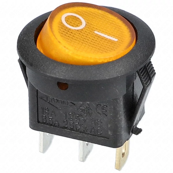 6A/250V AC, 23x21 mm Billenőkapcsoló, sárga, számos, kicsi, kerek (univerzális)