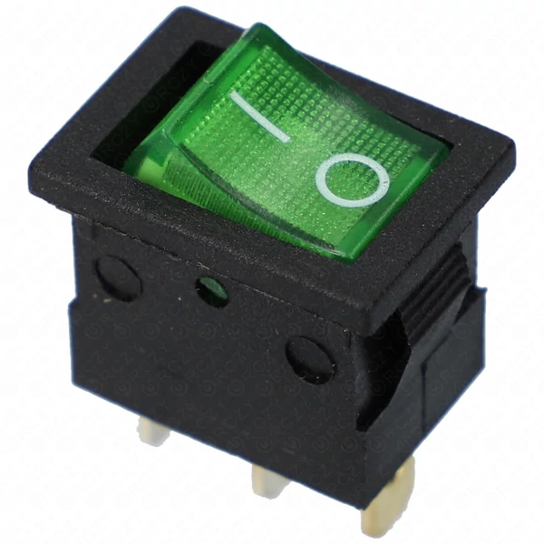 15A/12V DC, 21x15 / 19x13 mm Billenőkapcsoló, zöld, számos, kicsi, szögletes