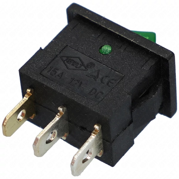 15A/12V DC, 21x15 / 19x13 mm Billenőkapcsoló, zöld, számos, kicsi, szögletes
