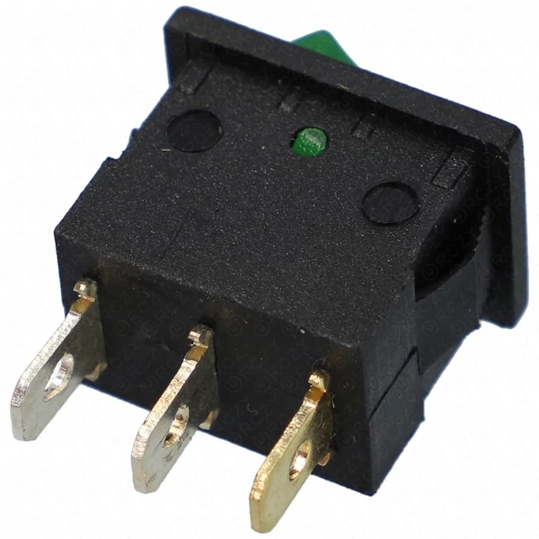 15A/12V DC, 21x15 / 19x13 mm Billenőkapcsoló, zöld, számos, kicsi, szögletes